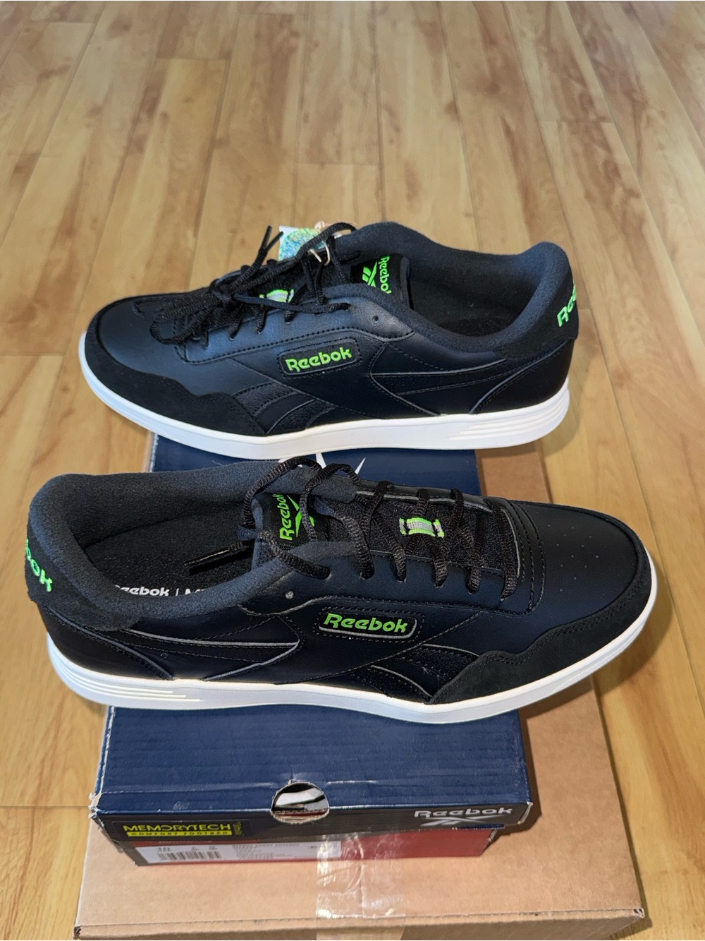Reebok Men's Memory Tech Court Advance Sneakers with Neon Green Logo- Tennis - Picture 3 of 15